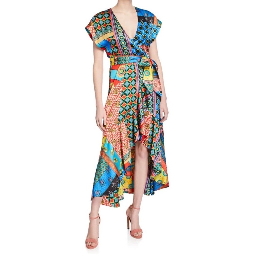 ALICE OLIVIA DANI CAP SLEEVE RUFFLE KIMONO DRESS Women's Size 0